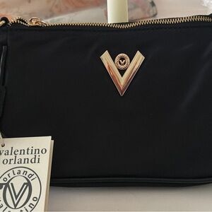 Valentino Orlandi Elegant Black and Gold Clutch